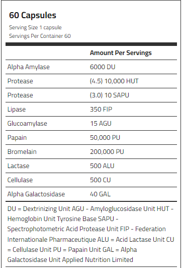 APPLIED NUTRITION - DIGESTIVE ENZYME - 60PCS
