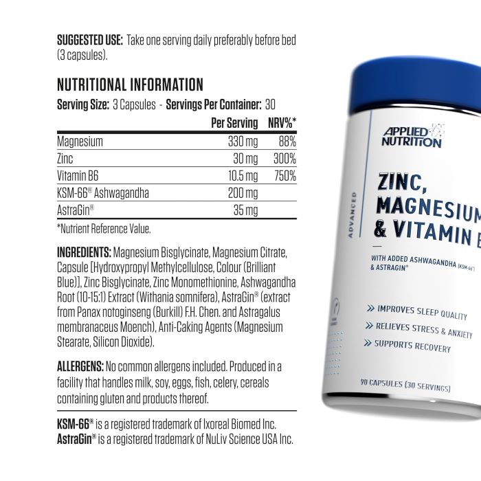 APPLIED NUTRITION - ZMA + B6 - 90PCS