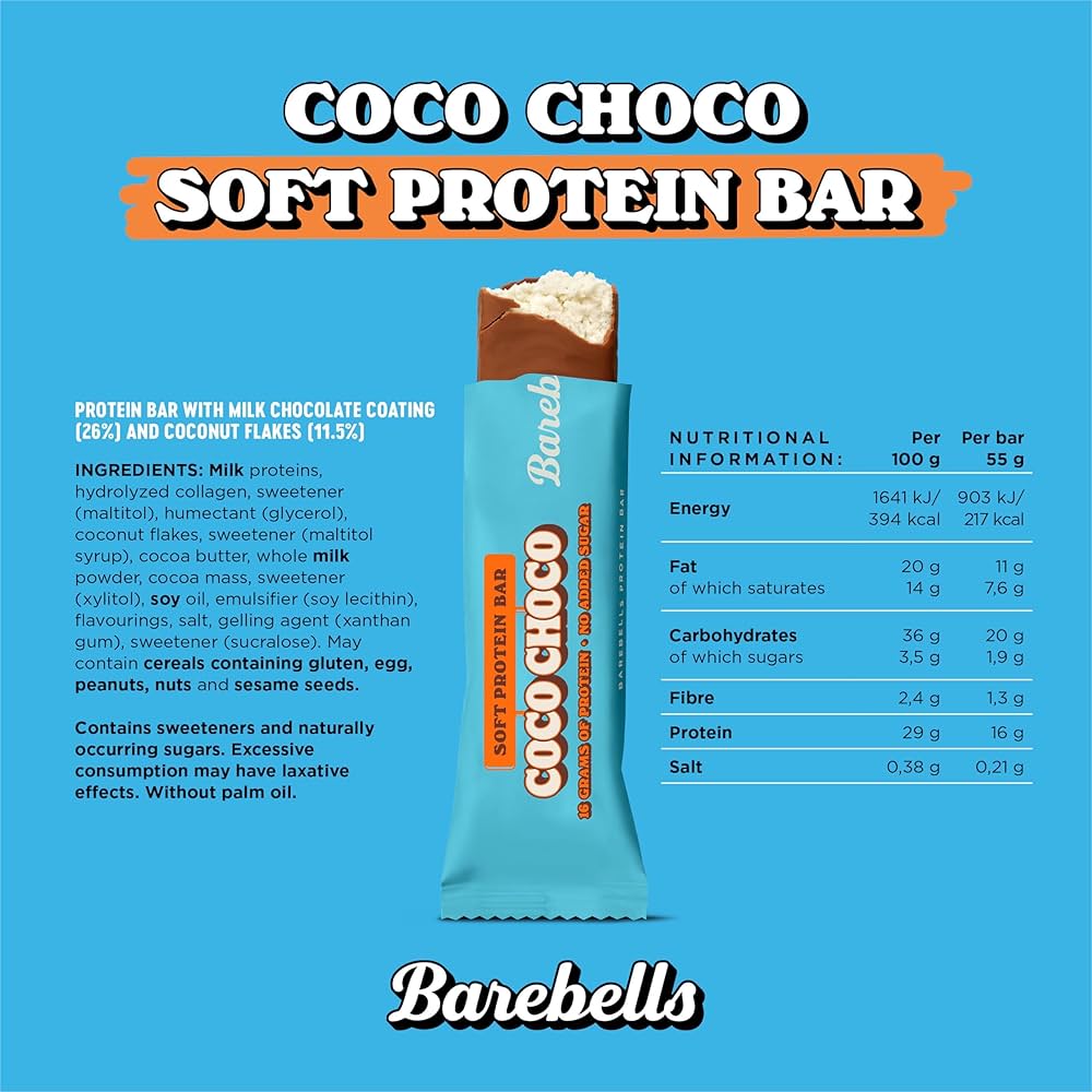 BAREBELLS - SOFT PROTEIN BAR - 55G