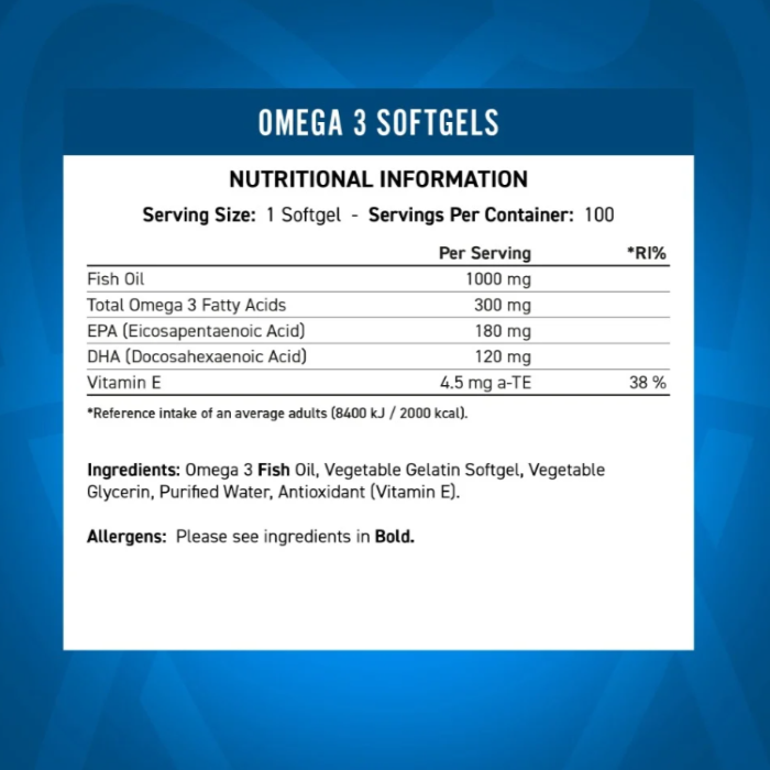 APPLIED NUTRITION - OMEGA 3 1000MG - 100PCS
