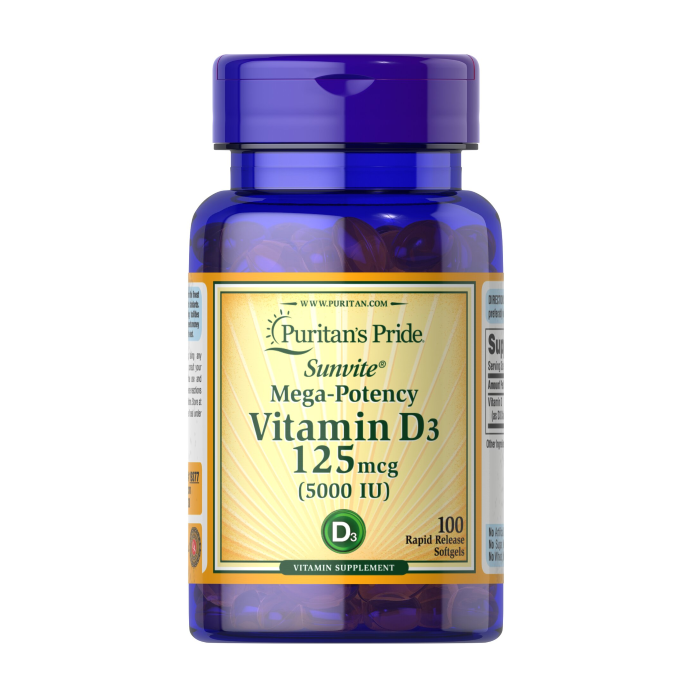 PURITAN'S PRIDE - VITAMIN D3 5000IU 125MCG - 100PCS